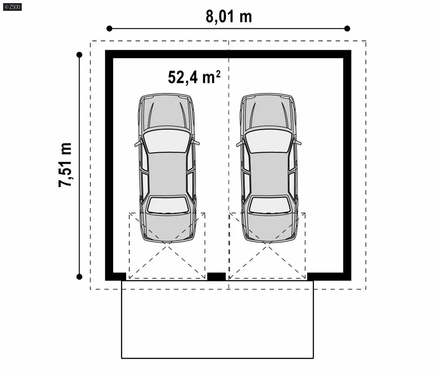 Gotowy projekt garażu GZ5 - projekt garażu z dachem dwuspadowym na dwa samochody