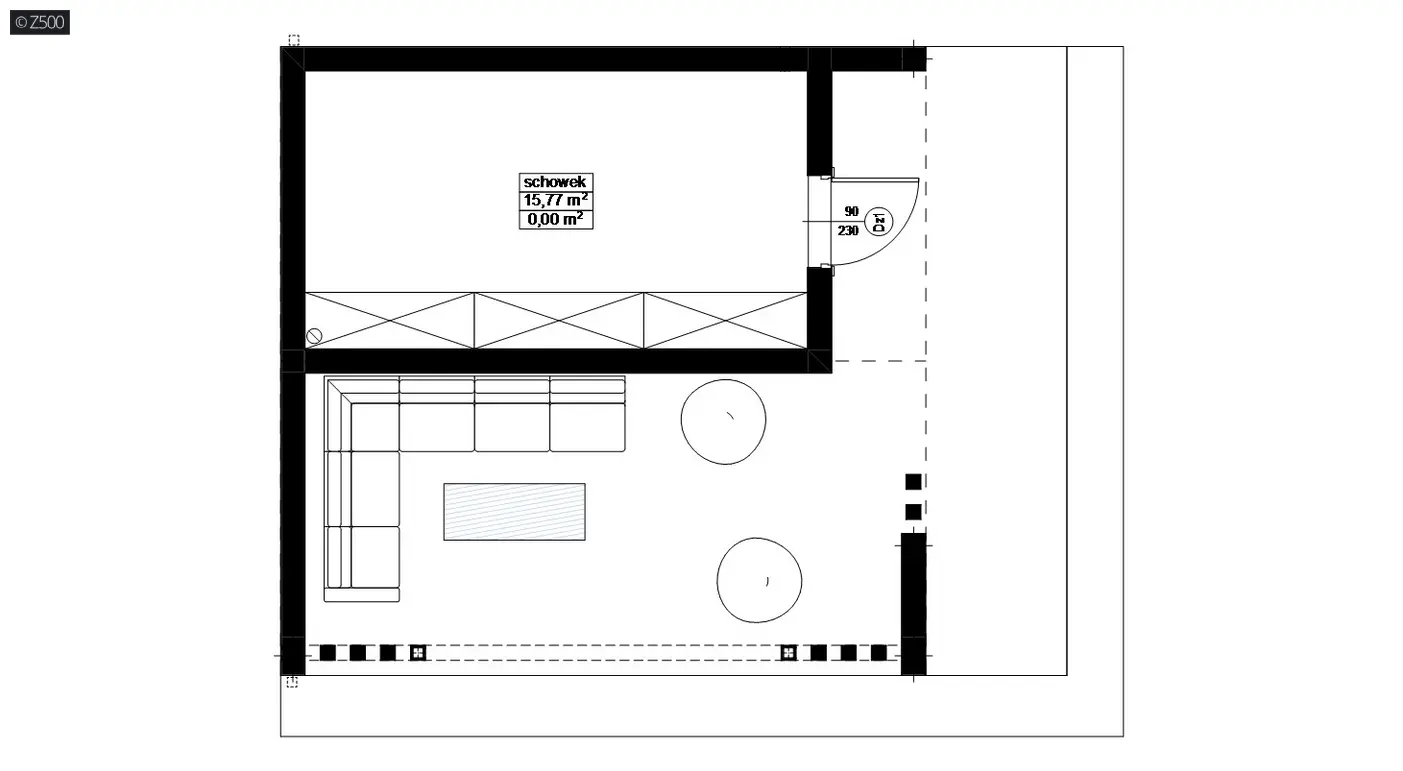 Gotowy projekt garażu PG2 - Budynek gospodarczy ze schowkiem i tarasem