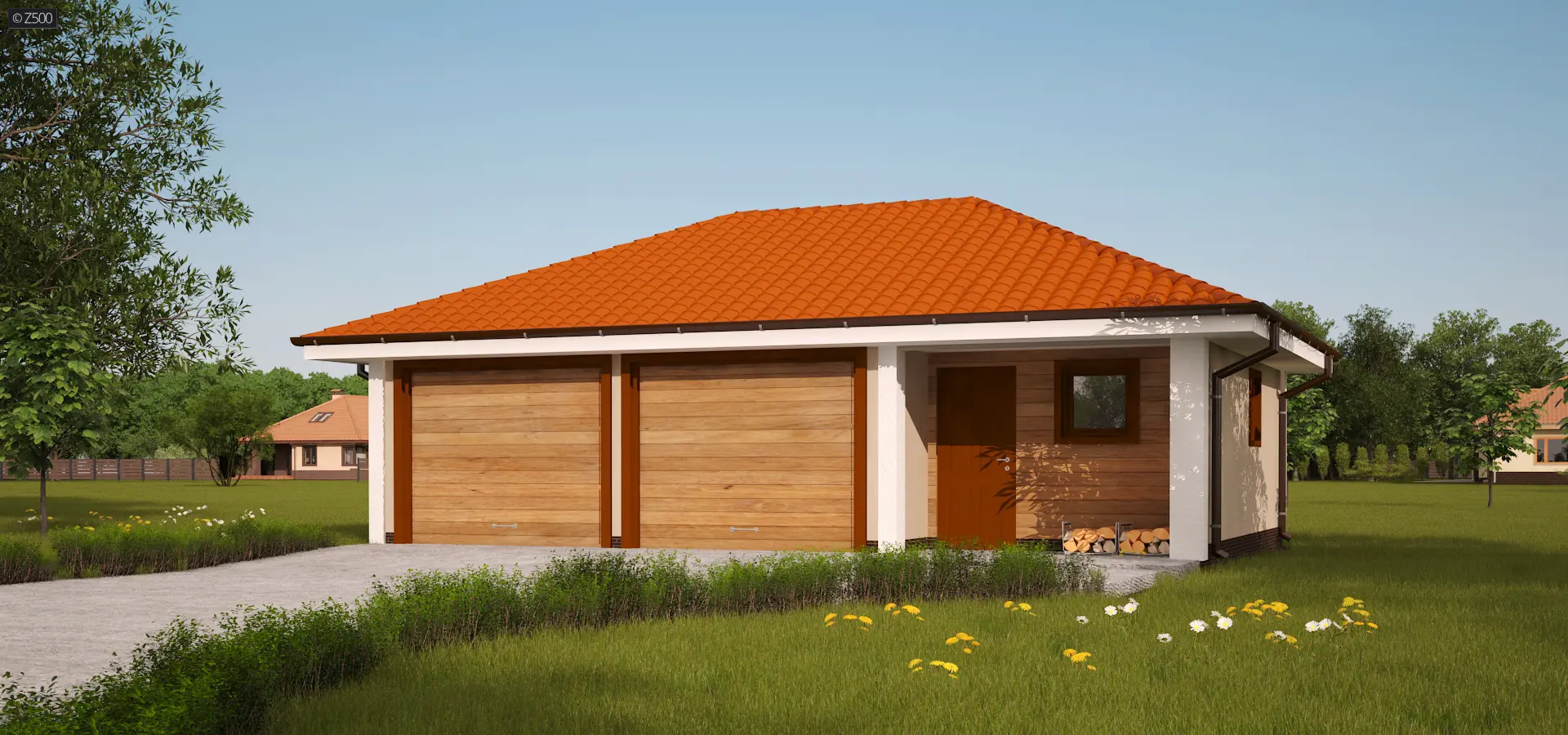 Gotowy projekt garażu GZ1 - projekt garażu na dwa auta z wygodnym pomieszczeniem gospodarczym