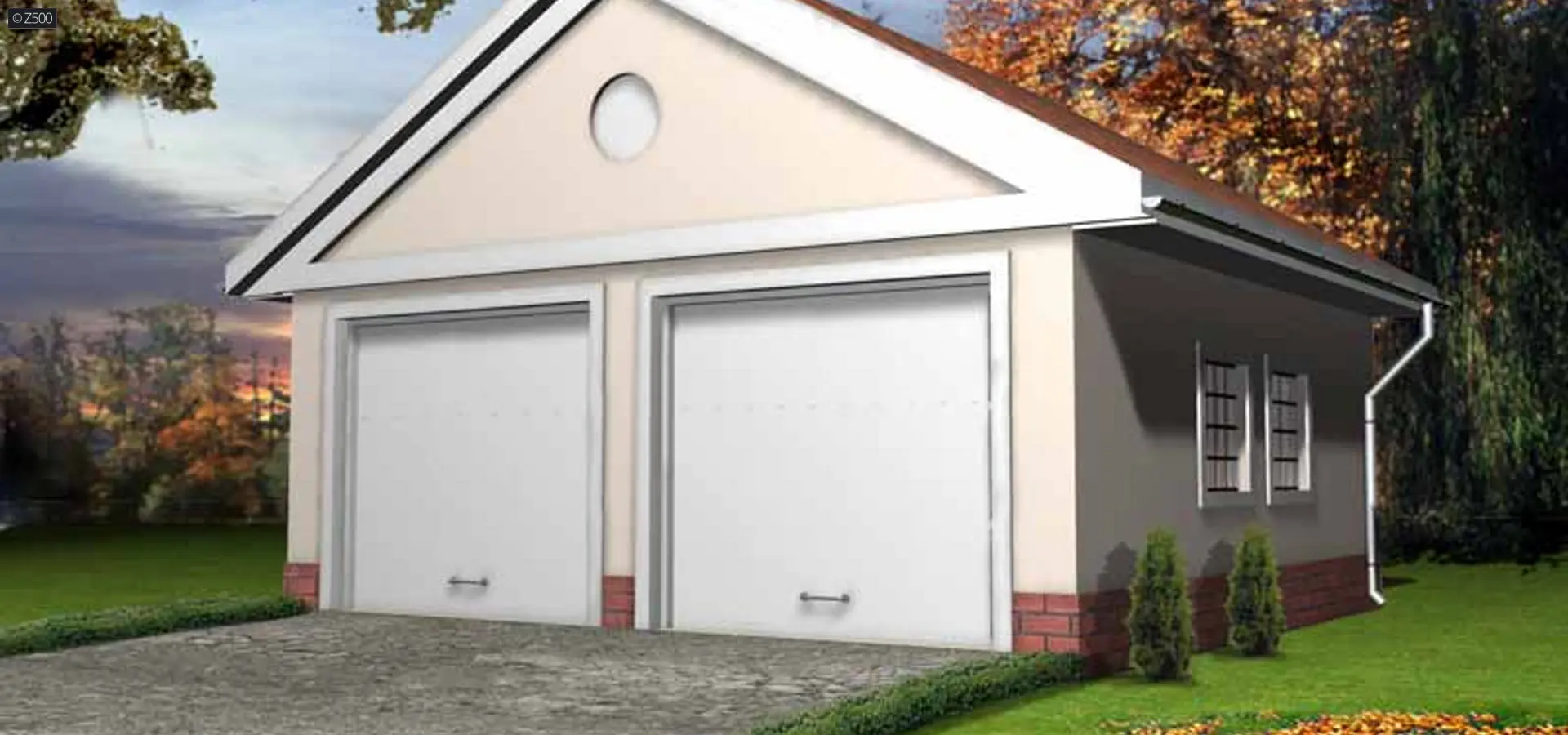 Gotowy projekt garażu GZ11 - projekt garażu na dwa auta w tradycyjnym stylu z dwuspadowym dachem