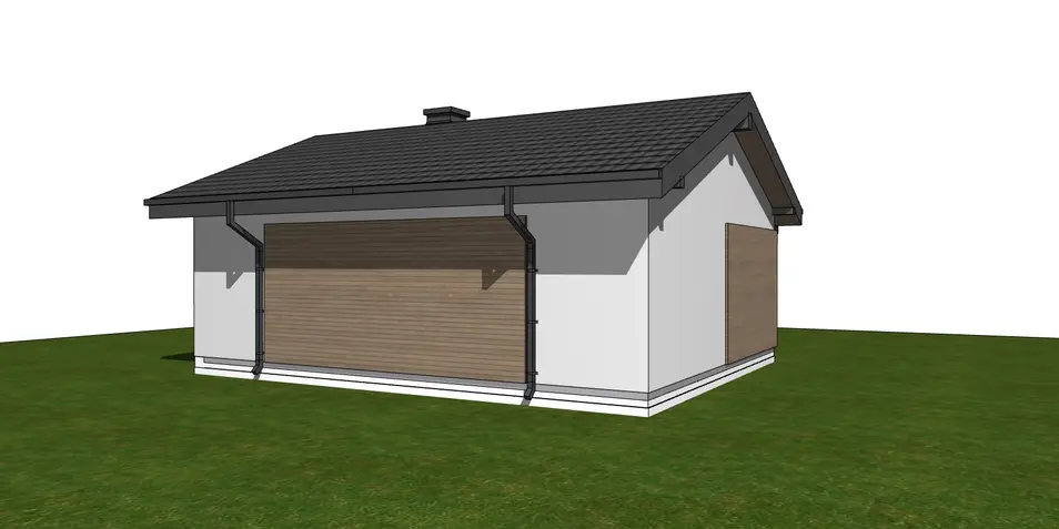 Gotowy projekt garażu GZ17 - projekt garażu na jedno auto z pomieszczeniem gospodarczym, wiatą i kominkiem
