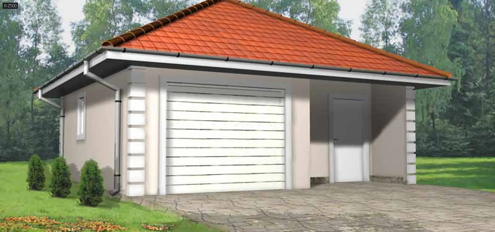 Gotowy projekt garażu GZ3 - projekt garażu jednostanowiskowego z pomieszczeniem gospodarczym
