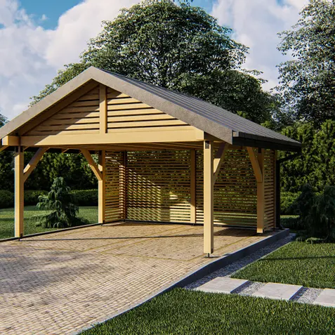 Gotowy projekt wiaty WZ2 - Wiata dwustanowiskowa w technologii drewnianej do samodzielnego złożenia.