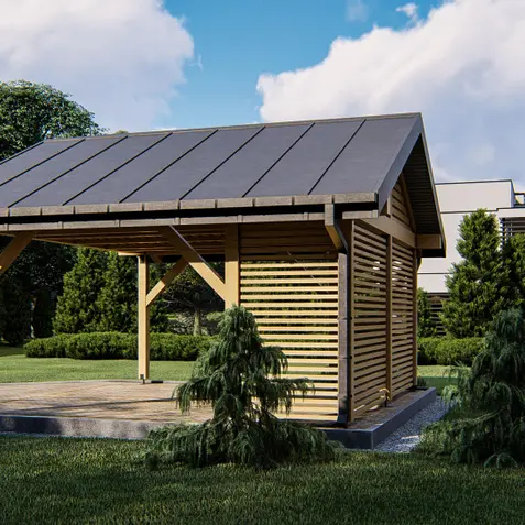 Gotowy projekt wiaty WZ2 - Wiata dwustanowiskowa w technologii drewnianej do samodzielnego złożenia.