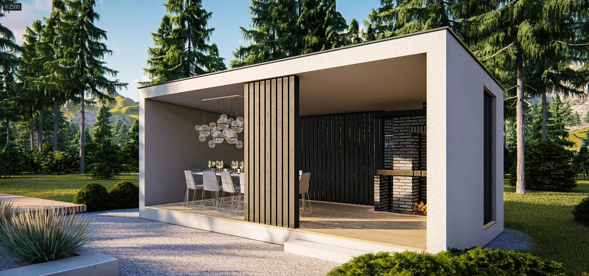 Gotowy projekt altany AZ1 - Stylowa i nowoczesna altana ogrodowa z grillem murowanym