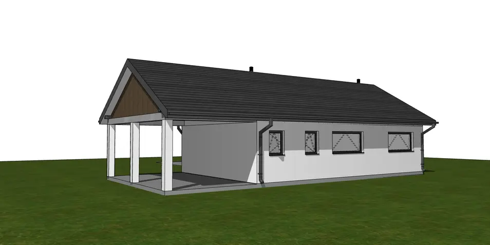 Gotowy projekt garażu GZ4 - Projekt garażu na dwa auta z wiatą i pomieszczeniem gospodarczym