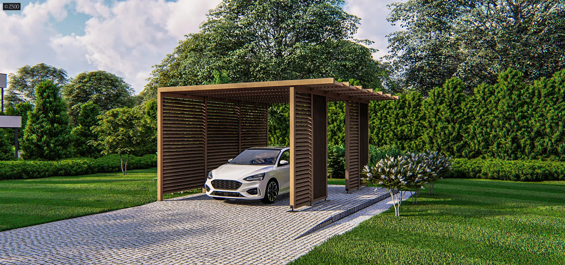 Gotowy projekt wiaty WZ7 - Wiata w konstrukcji drewnianej do samodzielnego montażu
