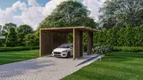 <p>Wiata w konstrukcji drewnianej, drewniane lamelki ustawione pod kątem zapewniają oryginalny charakter wiaty.</p>
<p>Przedłużeniem wiaty jest boczny taras z zadaszeniem.</p>
<p>Wiata jest łatwa w montażu i może być wybudowana samodzielnie przez inwestorów.</p>