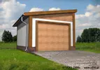 Projekt Garażu jednostanowiskowego, przekrytego dachem jednospadowym. Bryła budyknu pozwala usytuować go w ostrej granicy działki lub w sąsiedztwie istniejącej zabudowy.