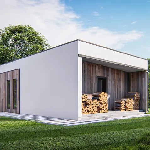 Gotowy projekt garażu GZ32 - Projekt nowoczesnego garażu 2-stanowiskowego z pomieszczeniem do przechowywania.