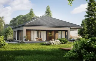 projekt Z377 to jednorodzinny dom parterowy z poddaszem użytkowym  z dachem kopertowym. We wnętrzu znajdują się: sień, pomieszczenie gospodarcze, hol, kuchnia, 3 sypialnie i 1 łazienka.