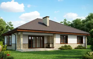 projekt Z10 to jednorodzinny dom parterowy  z dachem kopertowym. We wnętrzu znajdują się: sień, hol, kuchnia, spiżarnia, pomieszczenie gospodarcze, strych, 4 sypialnie i 2 łazienki.