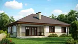 Gotowy projekt domu Z10 D - Parterowy dom z dachem kopertowym, wykuszem oraz kominkiem na tarasie.