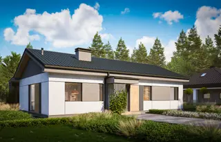 projekt Z376 to jednorodzinny dom parterowy  z dachem dwuspadowym. We wnętrzu znajdują się: kuchnia, hol, pomieszczenie gospodarcze, sień, 5 sypialnie i 2 łazienki.