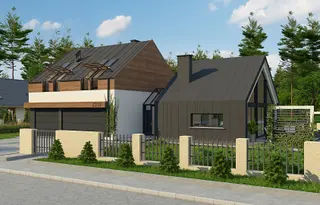 projekt Z315 to jednorodzinny dom  z dachem dwuspadowym, z garażem. We wnętrzu znajdują się: sień, hol, garaż, pomieszczenie gospodarcze, kuchnia, spiżarnia, hol, garderoba, garderoba, garderoba, schody, 5 sypialnie i 3 łazienki.