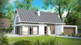 Home project Z142 - Comfortable house w/ an attic, garage at the front, also on a plot with entry.