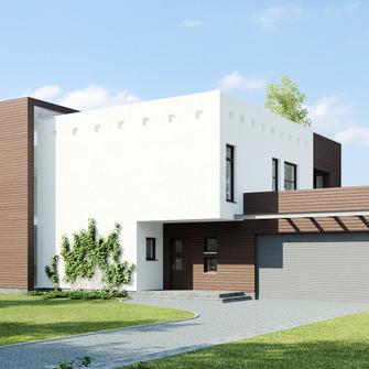 Home project Zx1 - A modern cubic home with a terrace and gallery on the first floor.