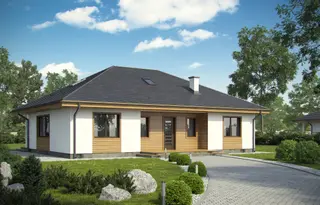 projekt Z35 A bG to jednorodzinny dom parterowy z poddaszem użytkowym  z dachem kopertowym. We wnętrzu znajdują się: sień, hol, kuchnia+jadalnia, pomieszczenie gospodarcze, strych, schody, 4 sypialnie i 1 łazienka.