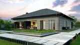 Gotowy projekt domu Z449 - Parterowy dom z dachem kopertowym, łącznikiem i zadaszeniem na 2 samochody