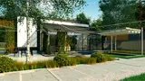 Gotowy projekt domu Z452 D - Mały drewniany domek z wysokim salonem, wydzielonym pokojem i ogrodem zimowym