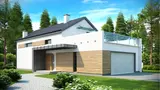 Gotowy projekt domu Zx60 - Oryginalny design, podłużny rzut z bocznym wejściem, taras nad garażem.