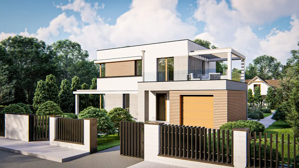 Projekt domu Zx63 Nowoczesny dom z płaskim dachem, wjazdem od