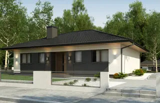 projekt Z368 to jednorodzinny dom parterowy  z dachem kopertowym. We wnętrzu znajdują się: sień, hol, kuchnia, pomieszczenie gospodarcze, garderoba, 4 sypialnie i 3 łazienki.