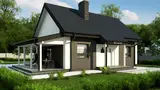 Gotowy projekt domu Z12 D ztb - w technologii drewnianej, wersja z zadaszonym tarasem bocznym