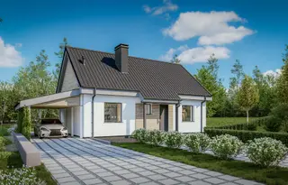 projekt Z12 WL to jednorodzinny dom parterowy  z dachem dwuspadowym. We wnętrzu znajdują się: sień, pomieszczenie gospodarcze, hol, kuchnia, poddasze, schody, 3 sypialnie i 1 łazienka.