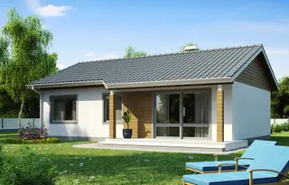 projekt Z7 to jednorodzinny dom parterowy  z dachem dwuspadowym. We wnętrzu znajdują się: sień, hol, kuchnia, pomieszczenie gospodarcze, 4 sypialnie i 1 łazienka.