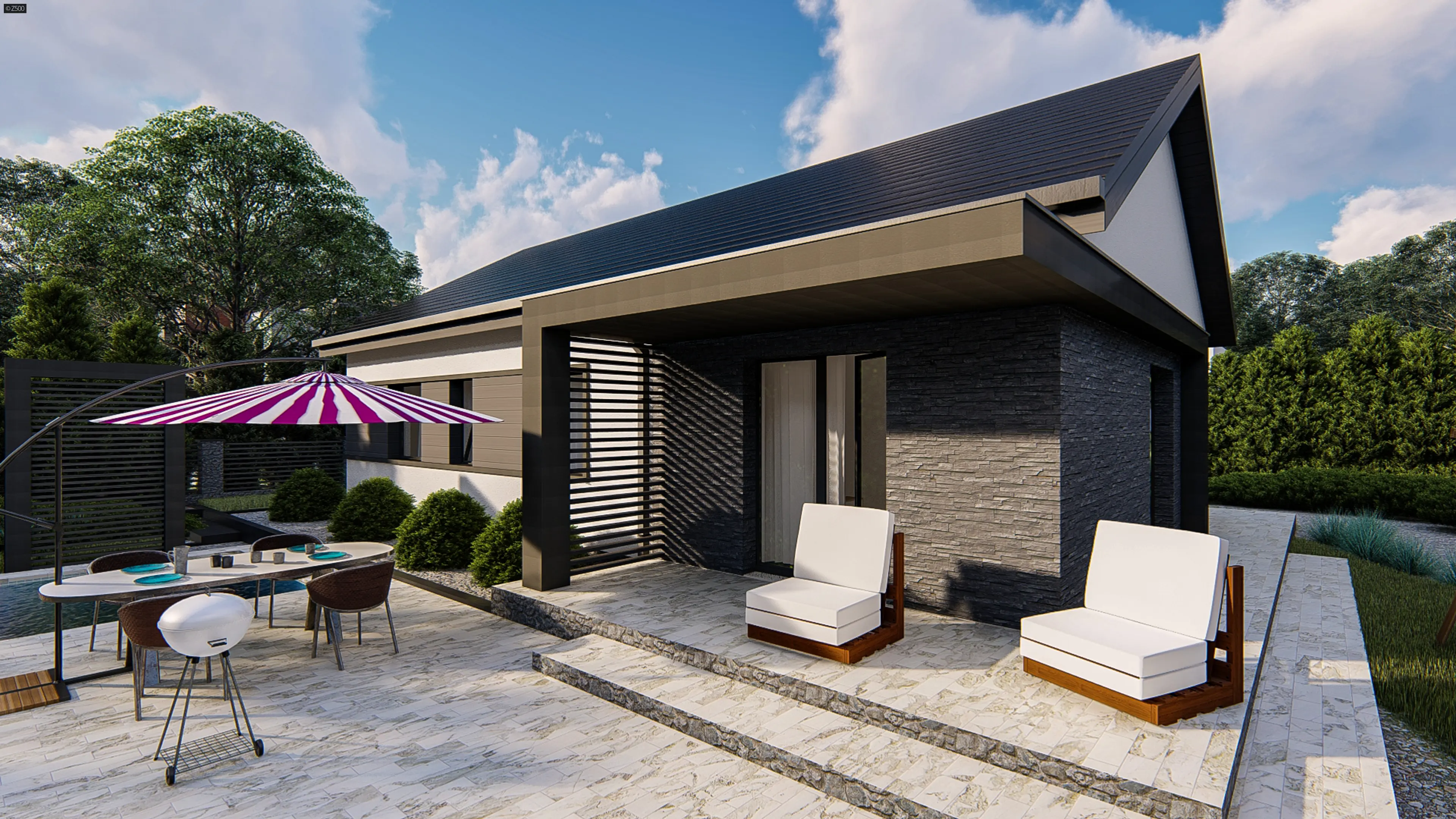 Дом с двускатной крышей. Соединить два дома переходом. Дома из бруса. Одноэтажный дом. Дом 473.