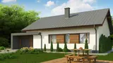 Gotowy projekt domu Z182 GLp - Z garażem jednostanowiskowym z lewej strony i dachem pulpitowym nad nim.