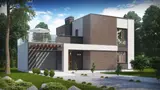 Gotowy projekt domu Zx41 v1 - Nowoczesny, funkcjonalny, piętrowy dom z dużym tarasem nad garażem.