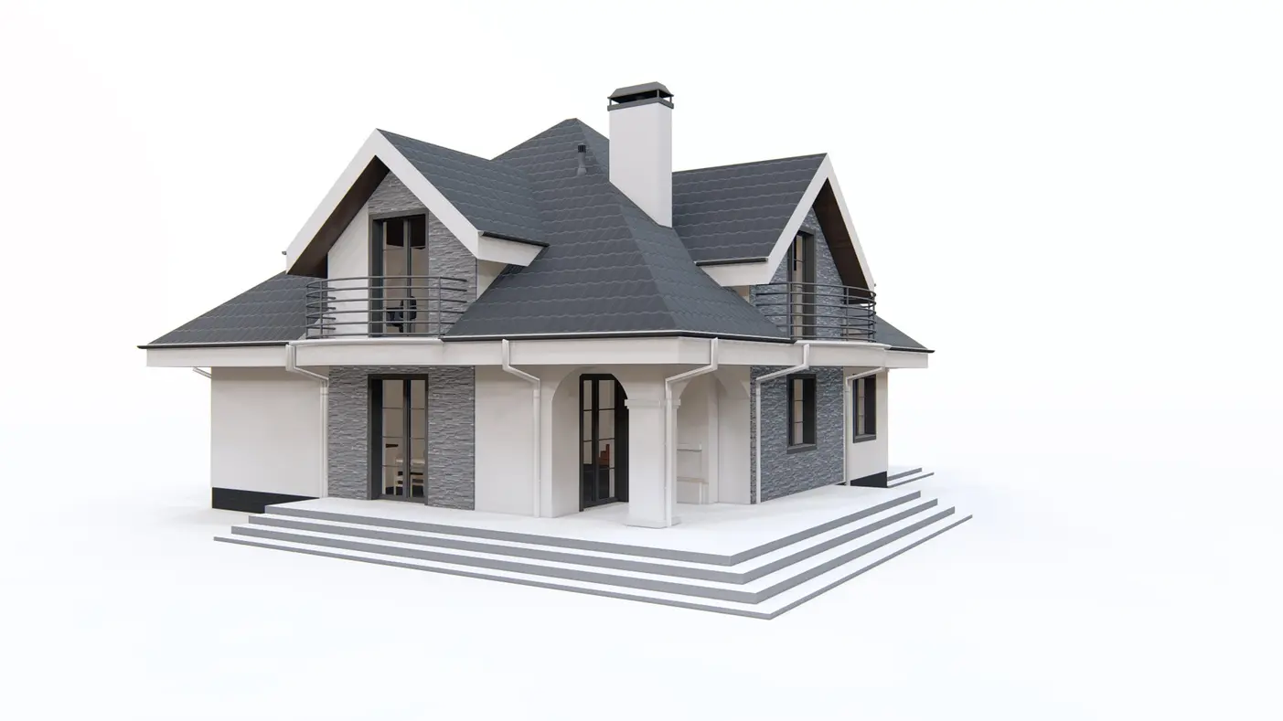 Home project  - z garażem jednostanowiskowym, pom. nad garażem i balkon frontowy