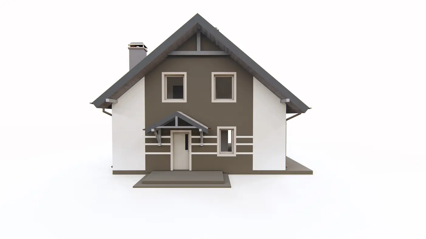 Home project  - Dom z poddaszem o prostej bryle z tanim w budowie dachem dwuspadowym i balkonem.