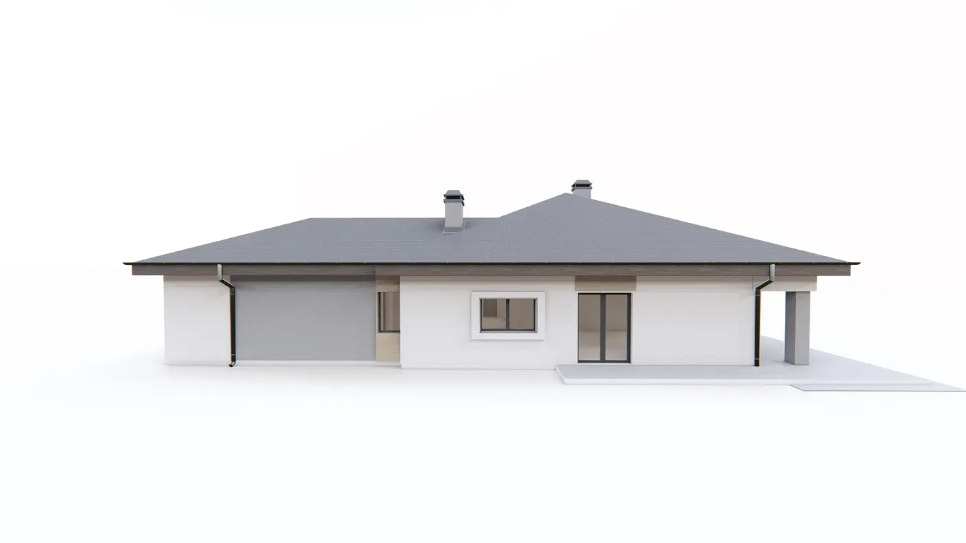 Home project  - Funkcjonalny parterowy dom z dużym salonem i garażem dwustanowiskowym.