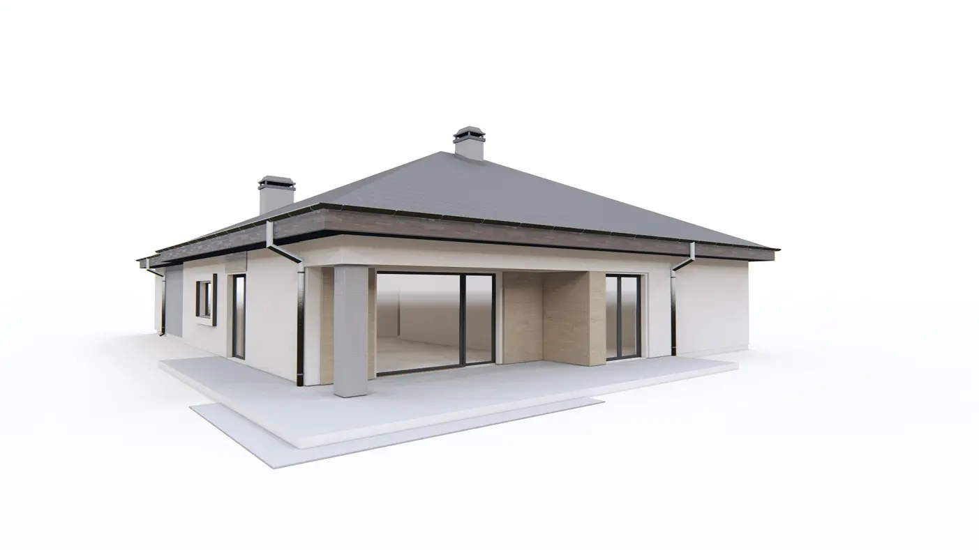 Home project  - Funkcjonalny parterowy dom z dużym salonem i garażem dwustanowiskowym.