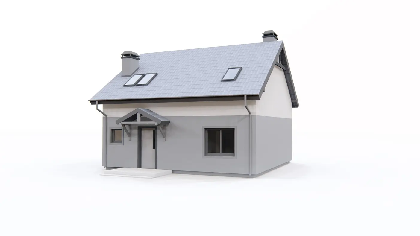 Home project  - Prosty w budowie dom z poddaszem z dwuspadowym dachem, wykuszem i kuchnią od tyłu