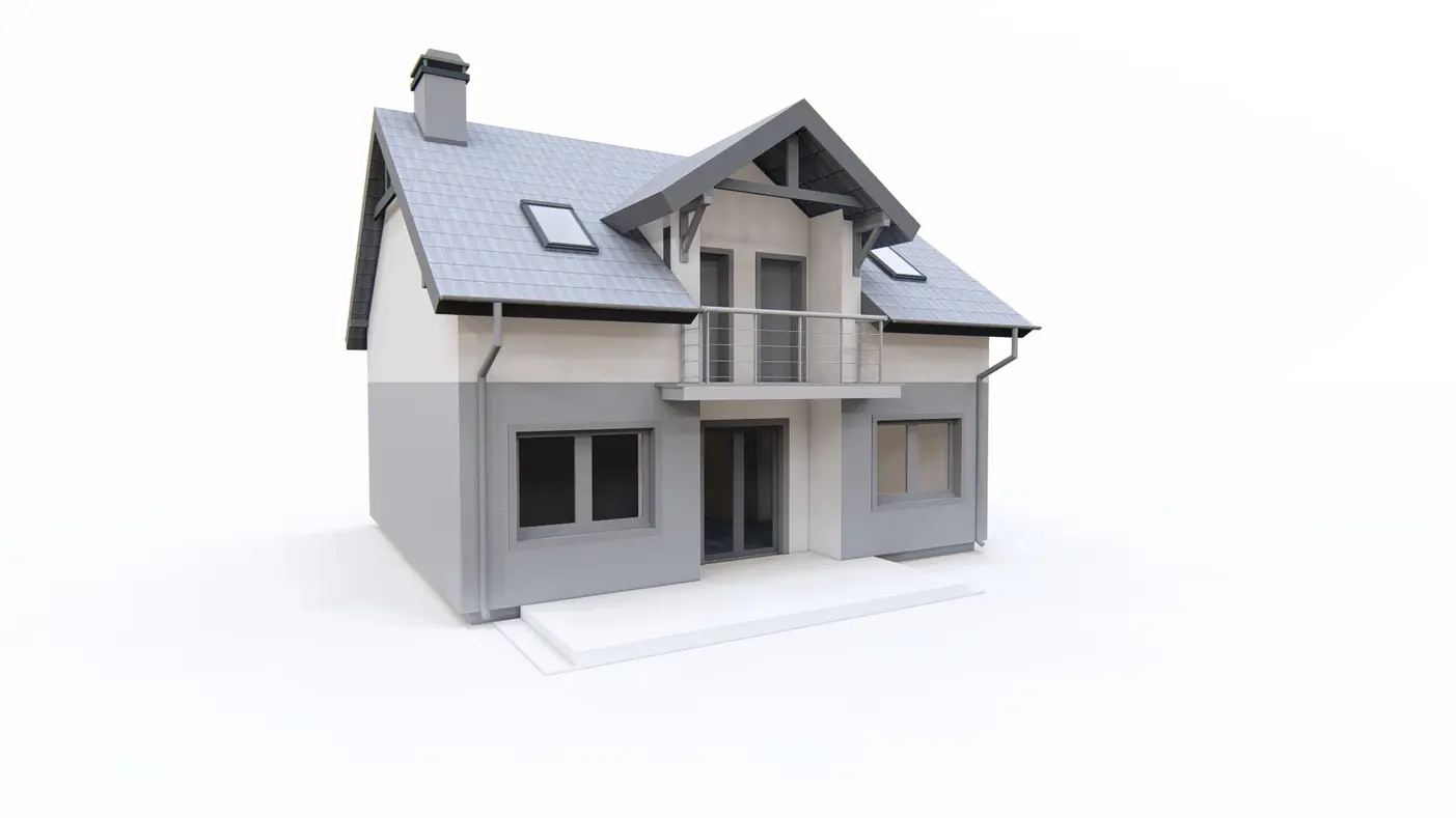 Home project  - Prosty w budowie dom z poddaszem z dwuspadowym dachem, wykuszem i kuchnią od tyłu