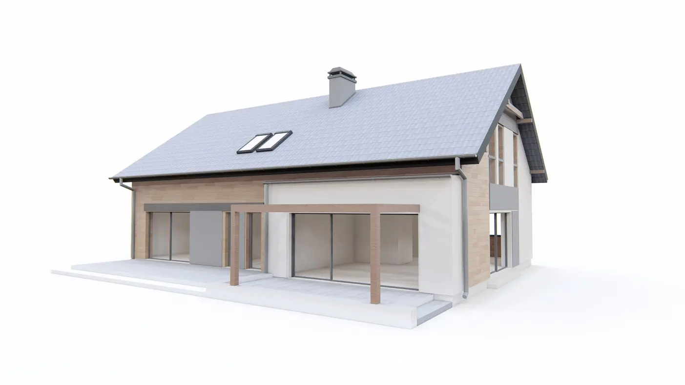 Gotowy projekt domu  - Dom dwurodzinny z komfortowym mniejszym lokalem na parterze o powierzchni 58mkw.
