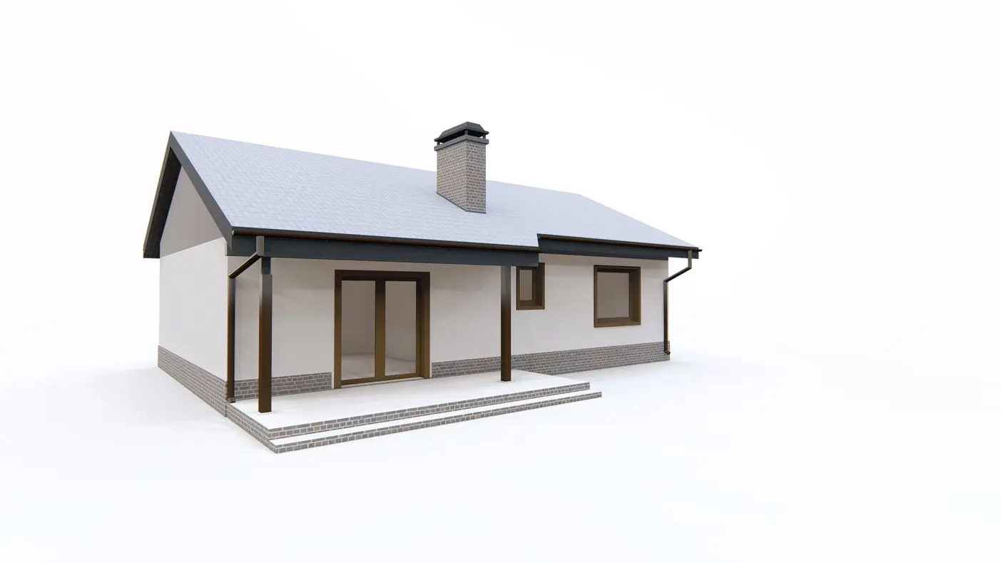 Gotowy projekt domu  - Tani w realizacji dom parterowy z dwoma sypialniami i pokojem dziennym.