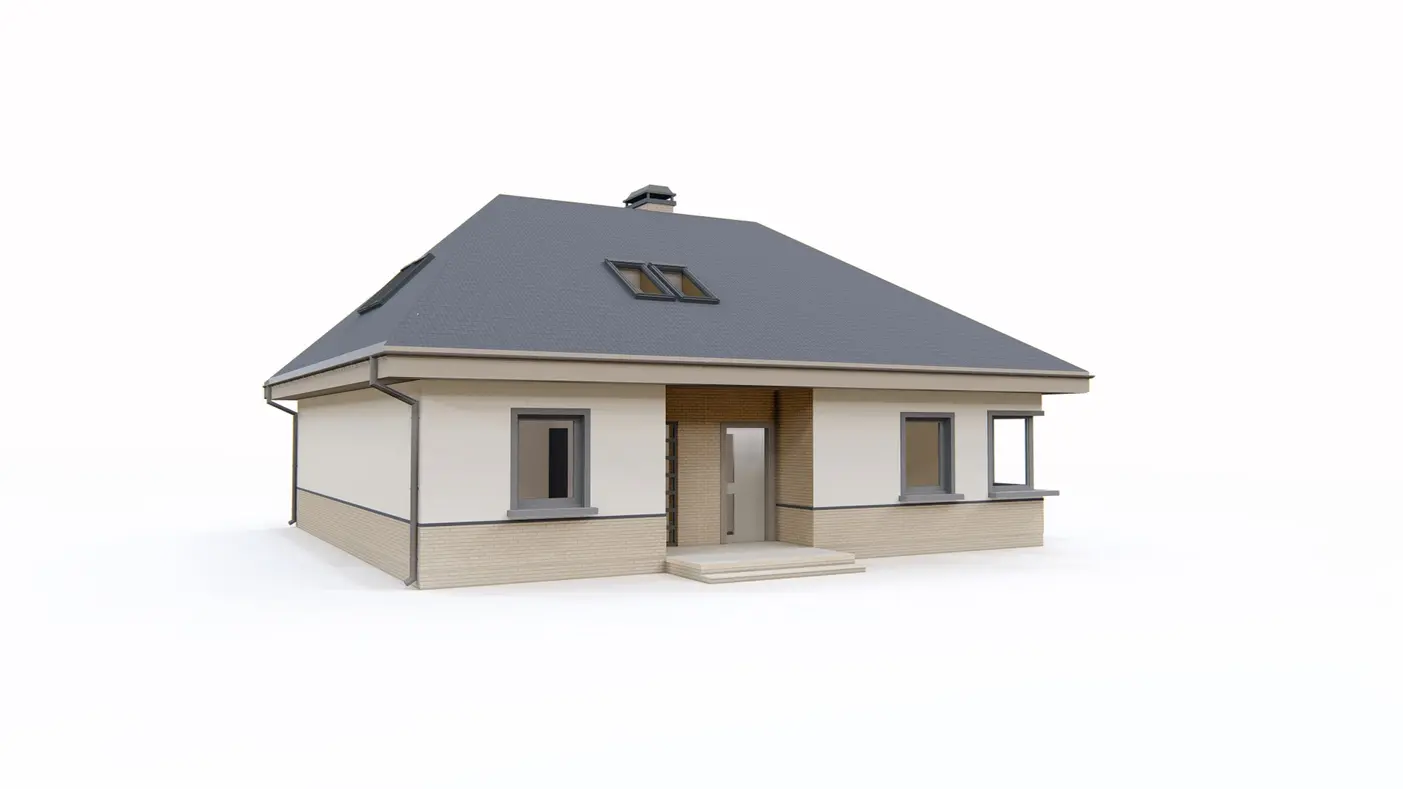 Home project  - Dom z poddaszem użytkowym i funkcjonalnym wnętrzem, dach kopertowy.