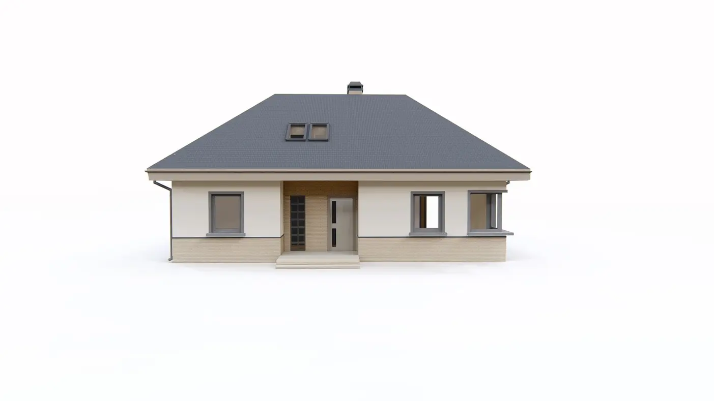Home project  - Dom z poddaszem użytkowym i funkcjonalnym wnętrzem, dach kopertowy.