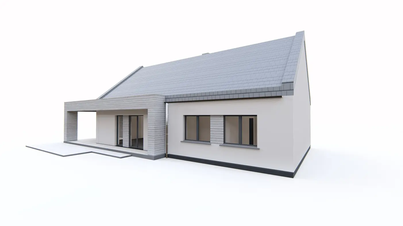 Home project  - Klasyczny dom parterowy z elementem nowoczesnym,3 sypialniami oraz strefą dzieną