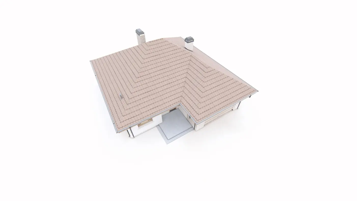 Home project  - Parterowy dom z dachem kopertowym z frontowym garażem na dwa samochody.