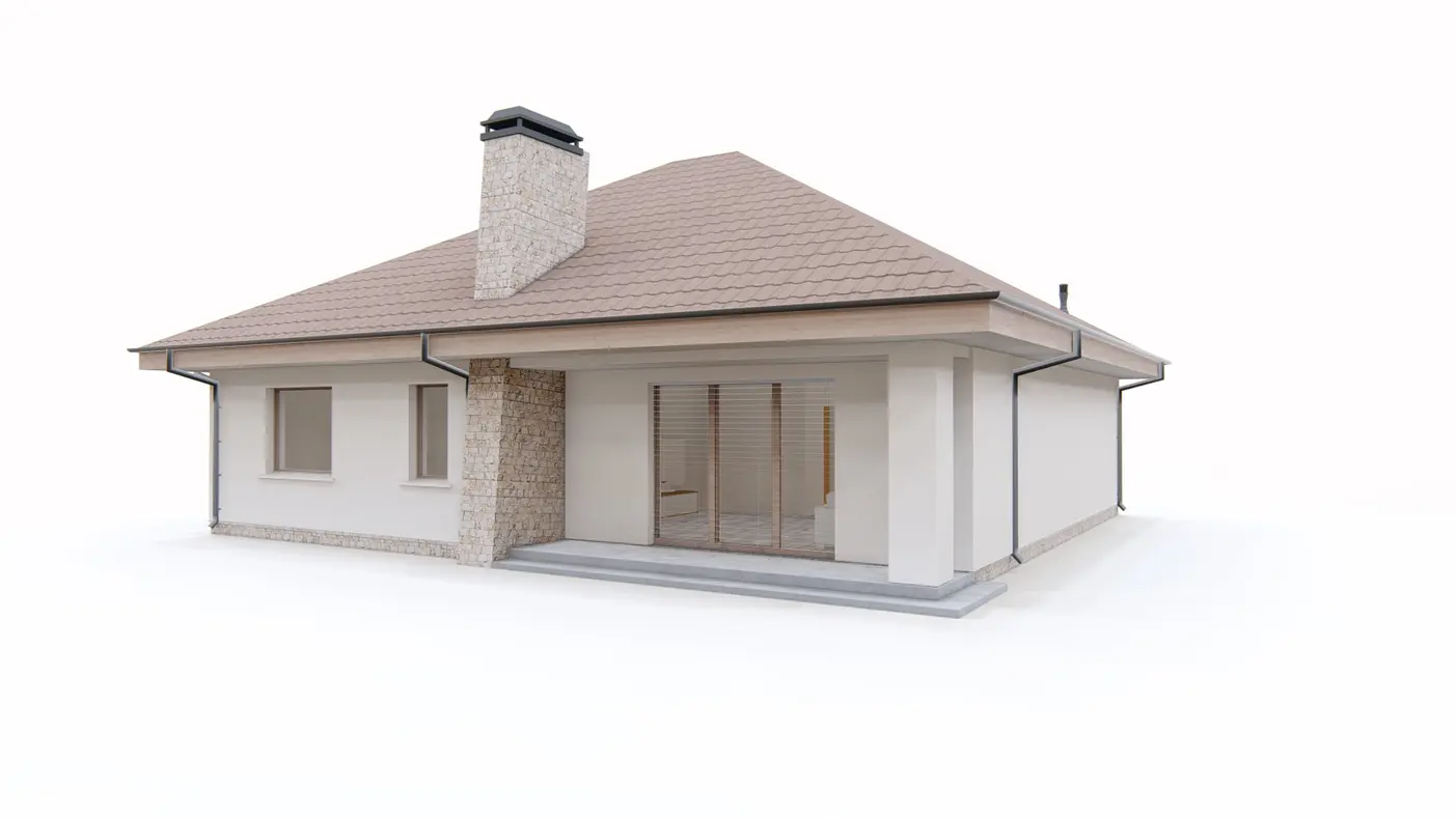Home project  - Parterowy dom z dachem kopertowym z frontowym garażem na dwa samochody.