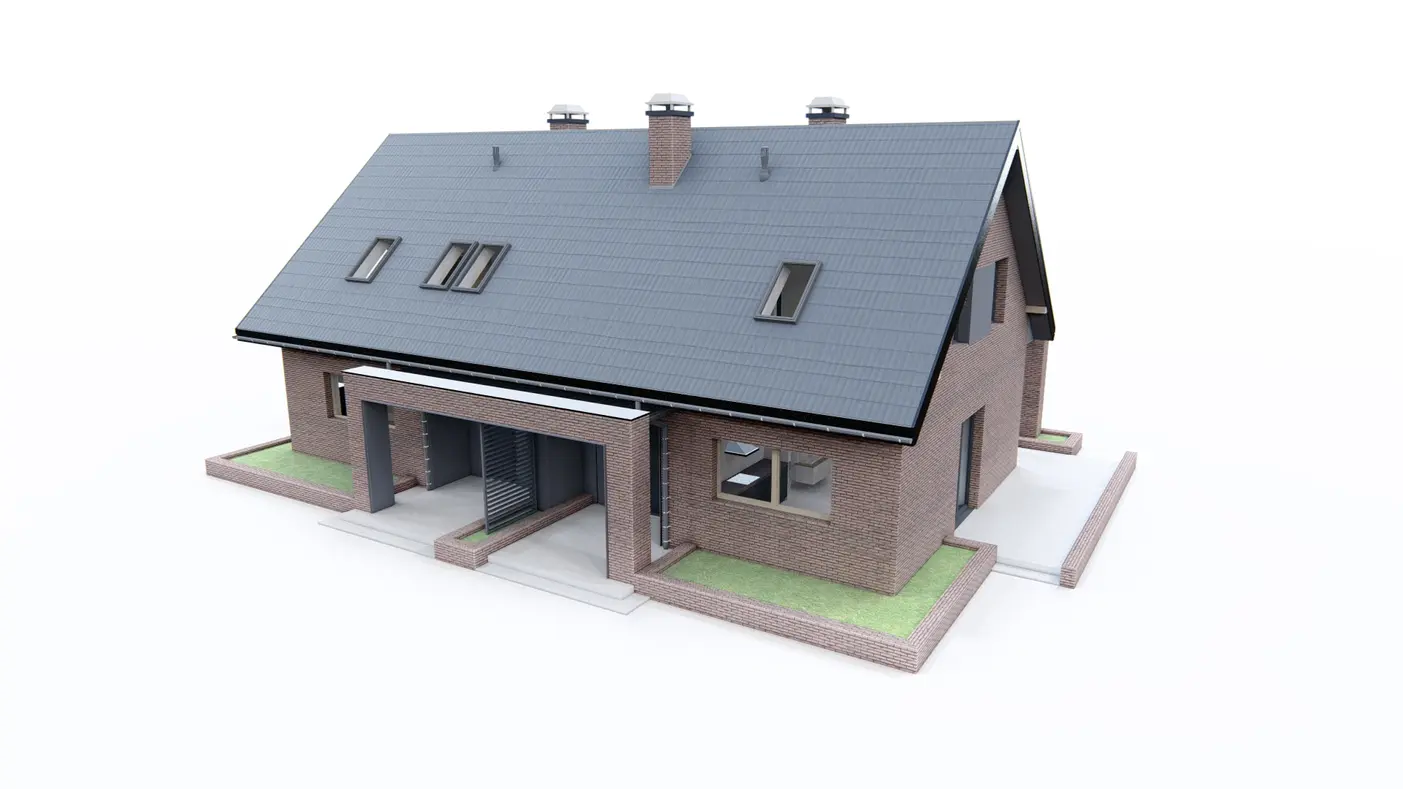 Home project  - Dom dwulokalowy z dachem dwuspadowym i oddzielnymi wejściami. 