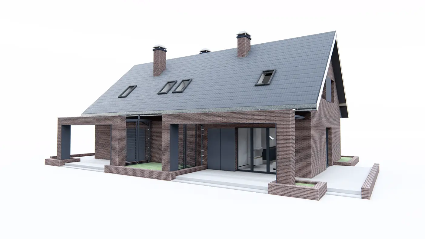 Home project  - Dom dwulokalowy z dachem dwuspadowym i oddzielnymi wejściami. 