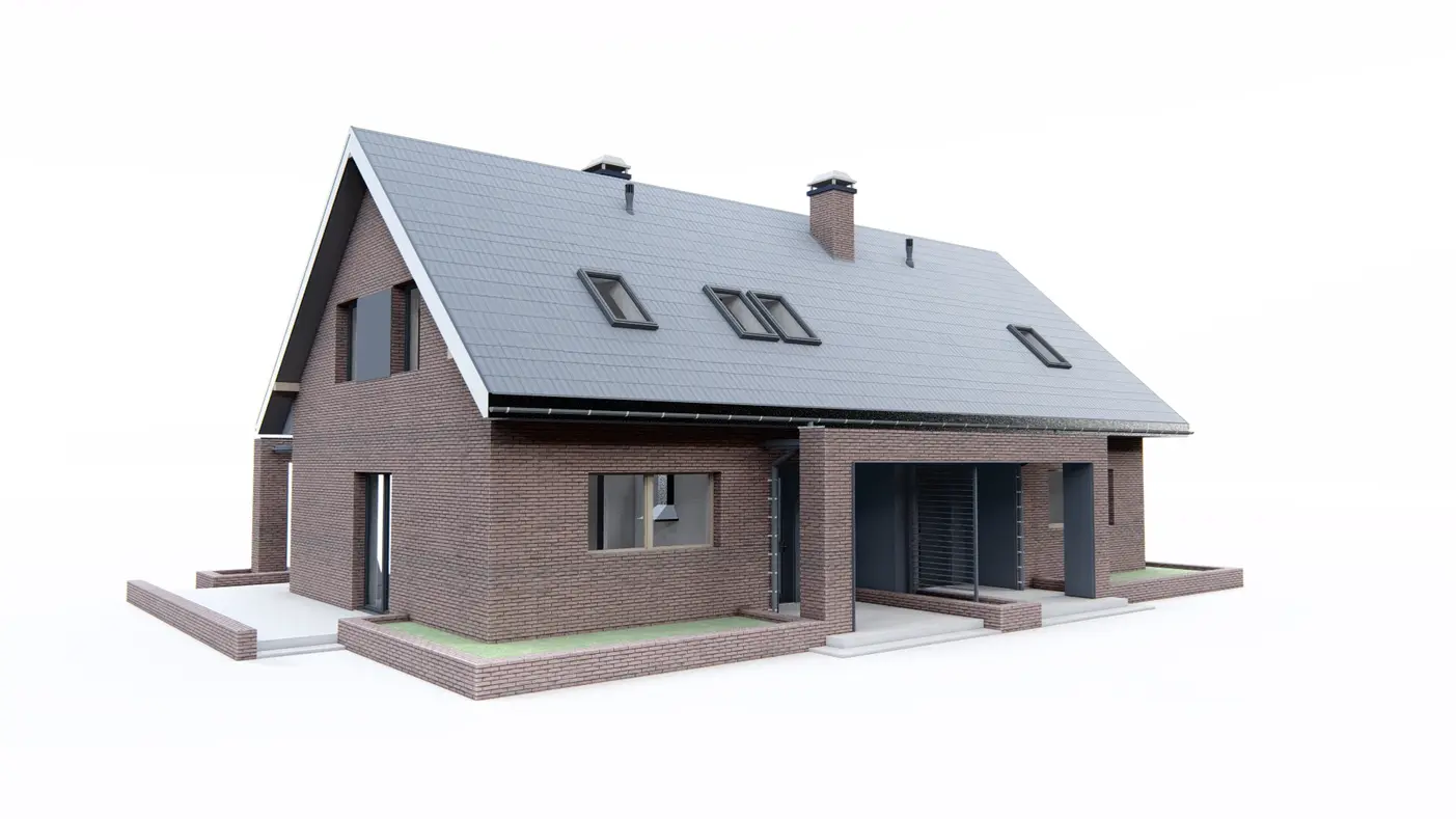 Home project  - Dom dwulokalowy z dachem dwuspadowym i oddzielnymi wejściami. 