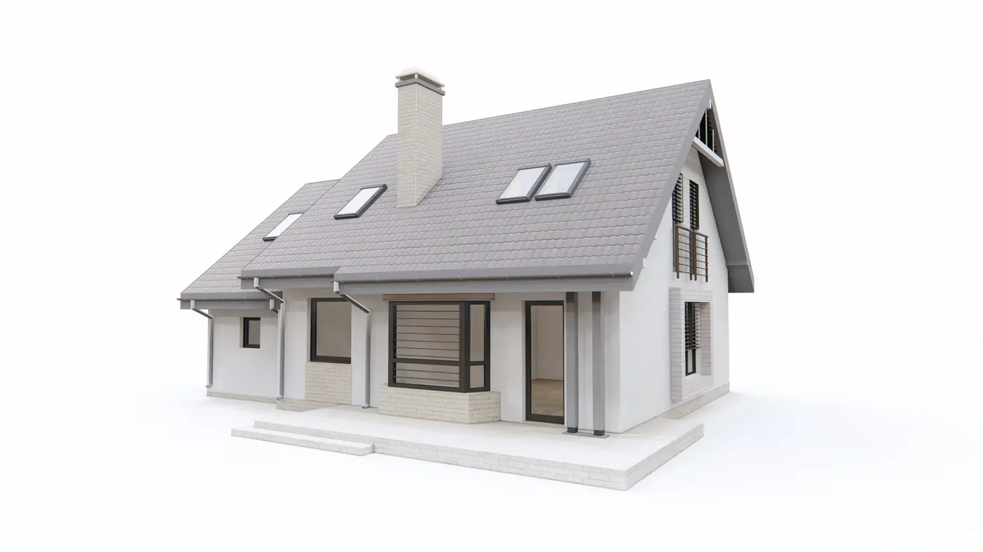 Home project  - Łatwy w budowie projekt domu z poddaszem, wykuszem i garażem od frontu.